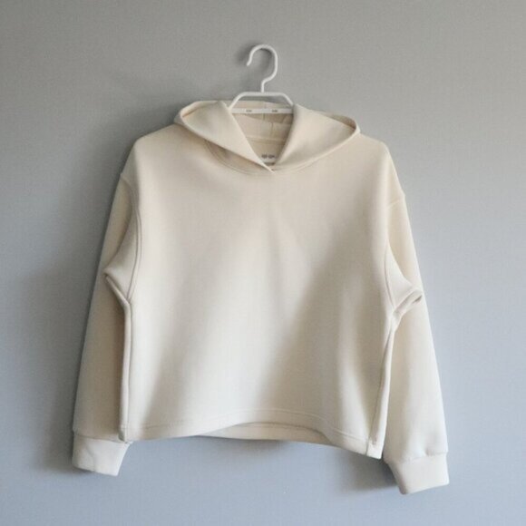 Uniqlo Women's Sz S Cream Dry Sweat Hooded Pullover Stretch Running Sweater - Picture 1 of 12